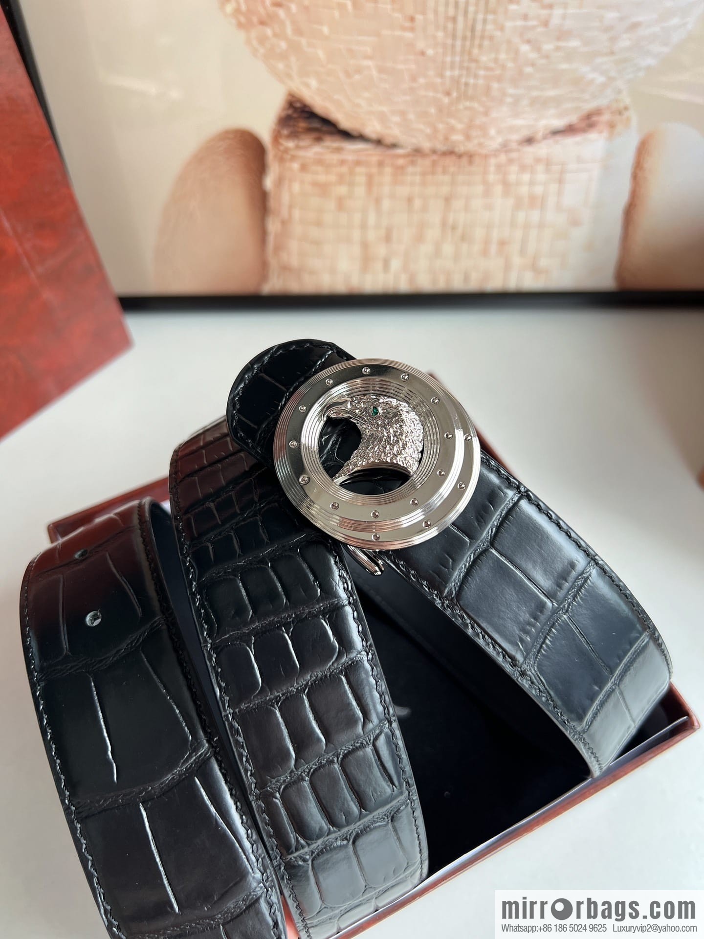 Stefano Ricci Stephen Nidge Shop 3.8cm Men's Eagle 🦅 with Cowhide Crocodile Textured Belt