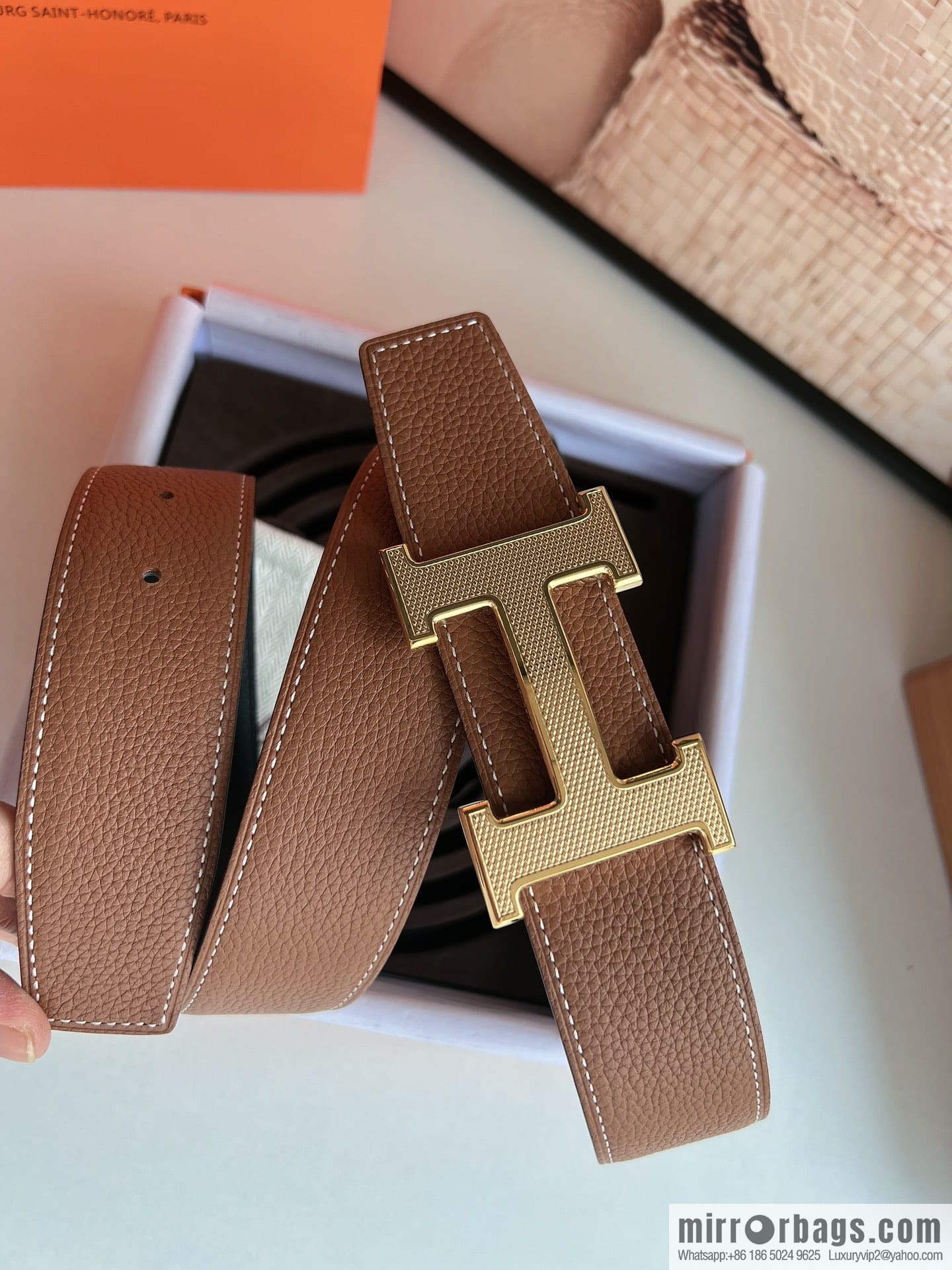 Hermes Togo Leather Double Sided Leather Belt 38mm