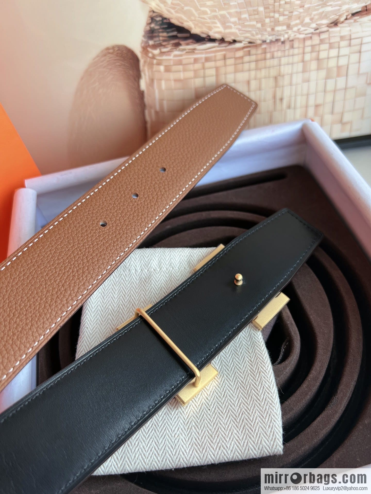 Hermes Togo Leather Double Sided Leather Belt 38mm