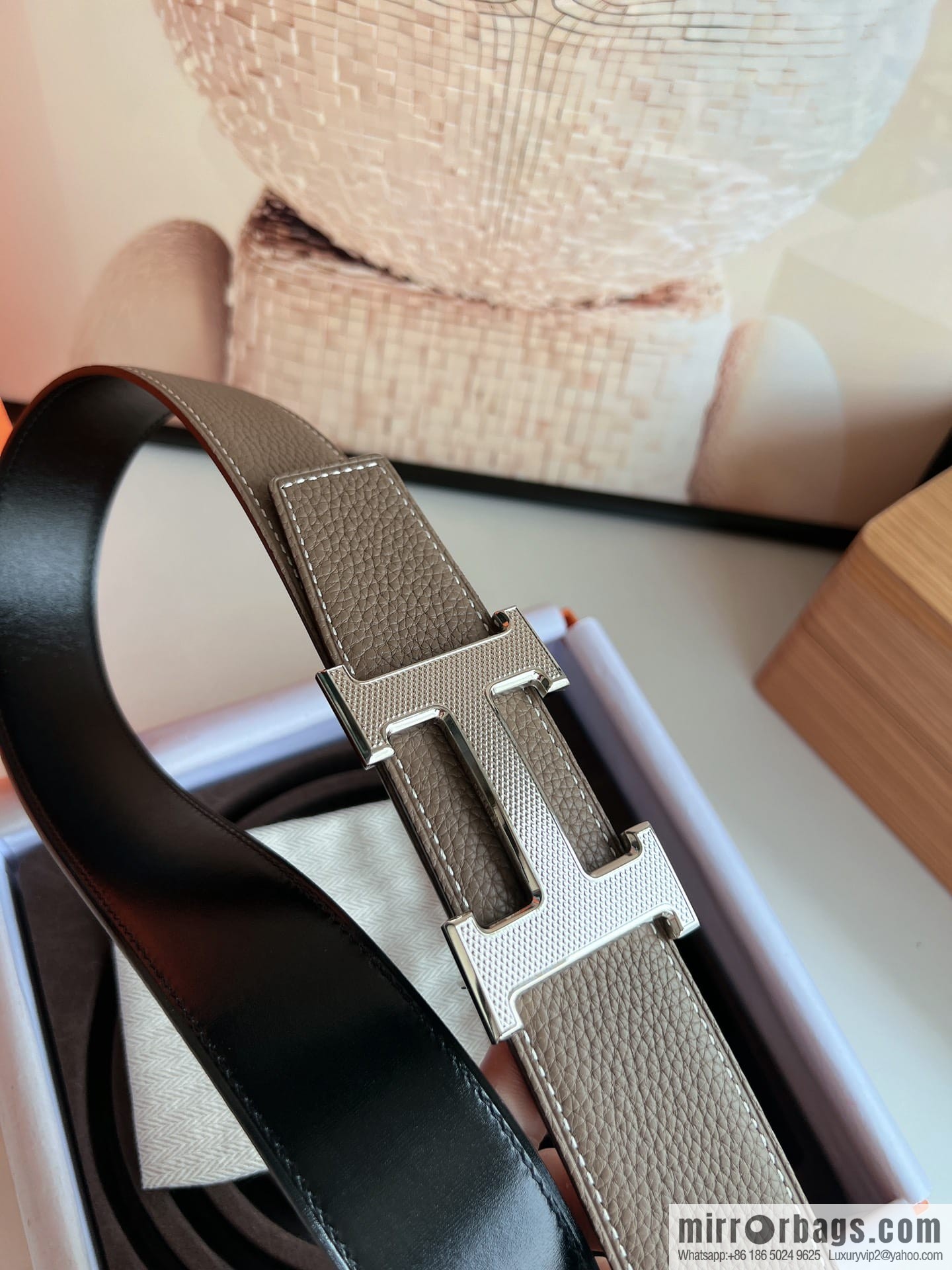 Hermes Togo Leather Double Sided Leather Belt 38mm