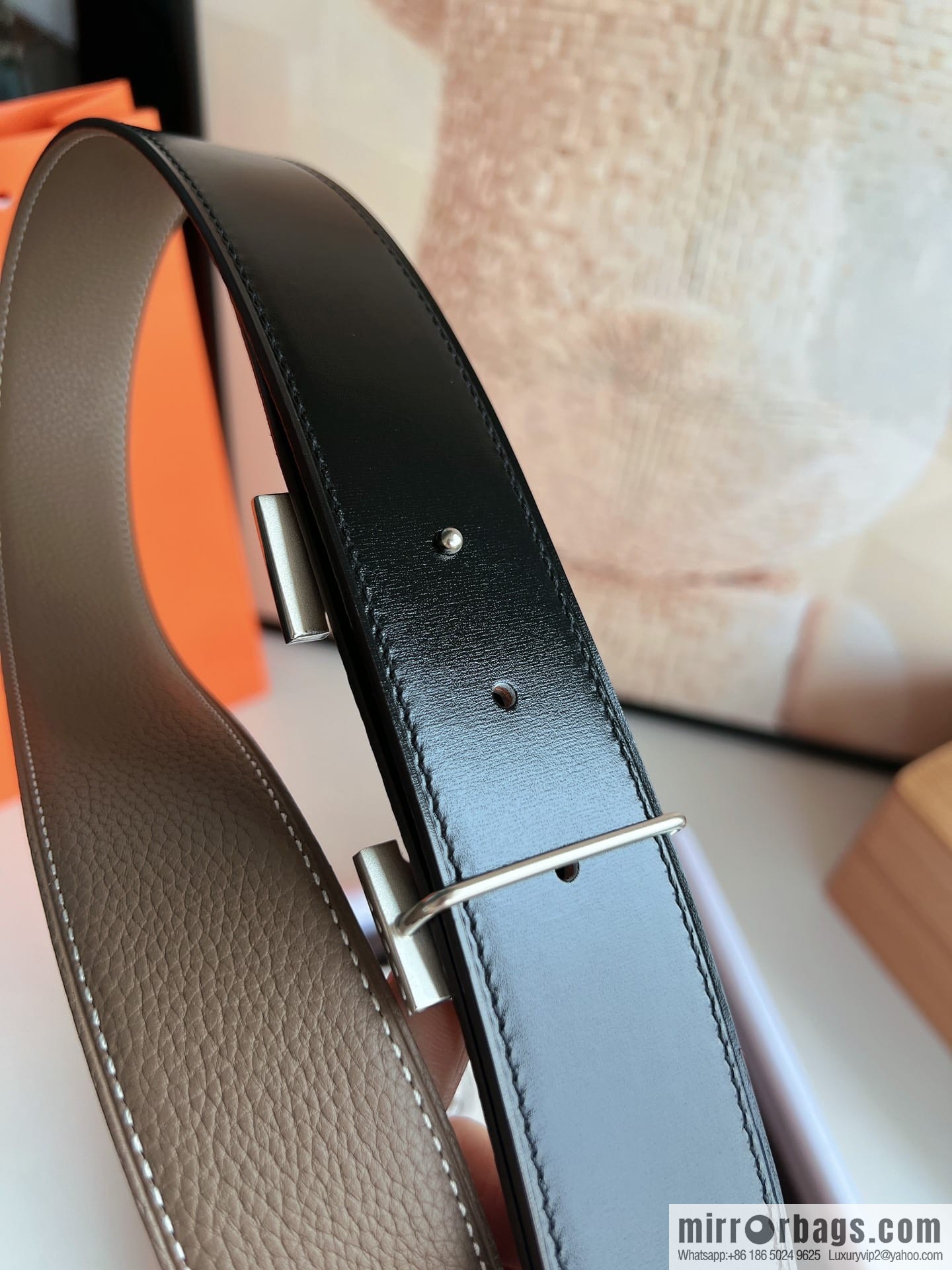 Hermes Togo Leather Double Sided Leather Belt 38mm