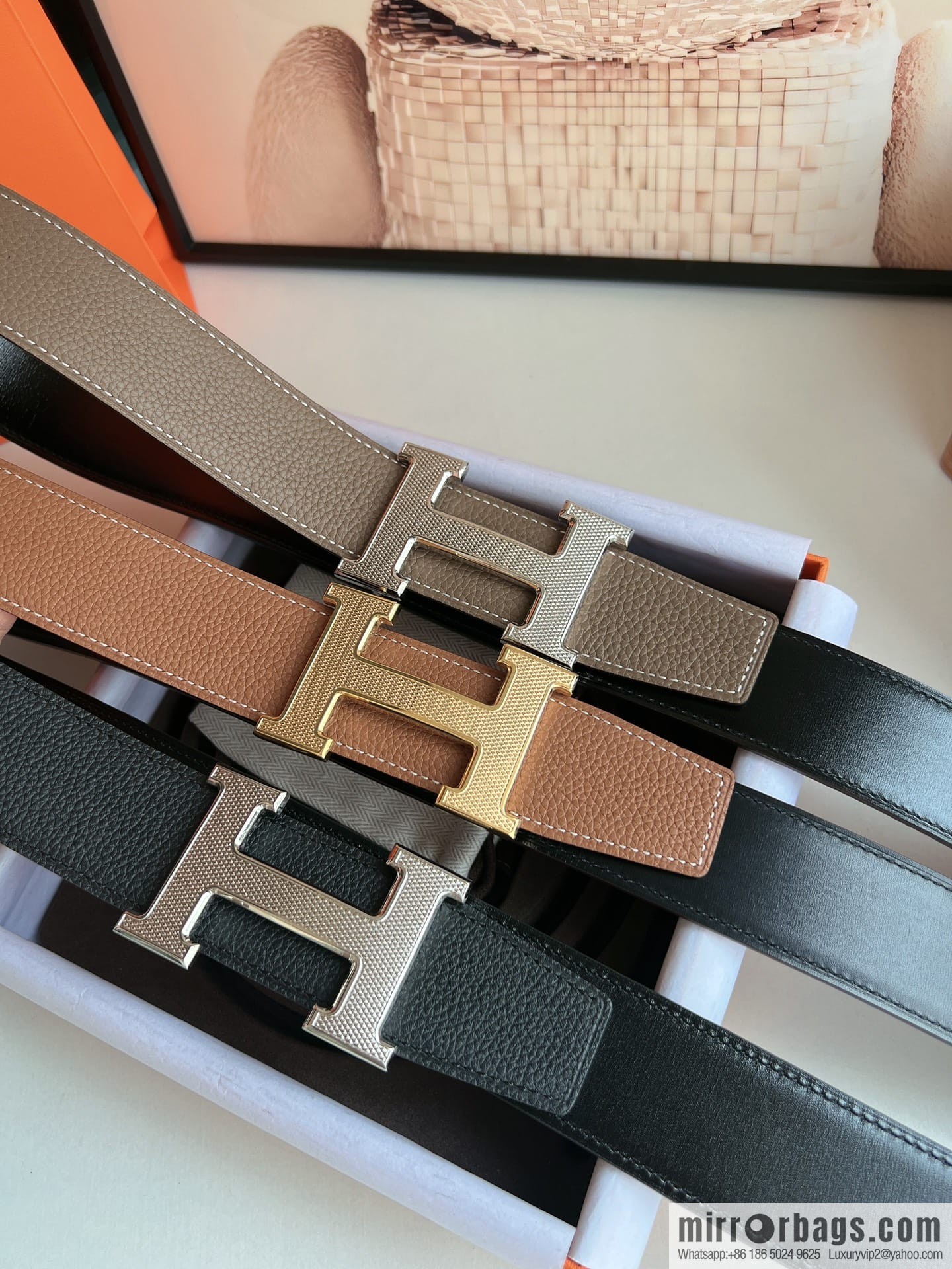 Hermes Togo Leather Double Sided Leather Belt 38mm