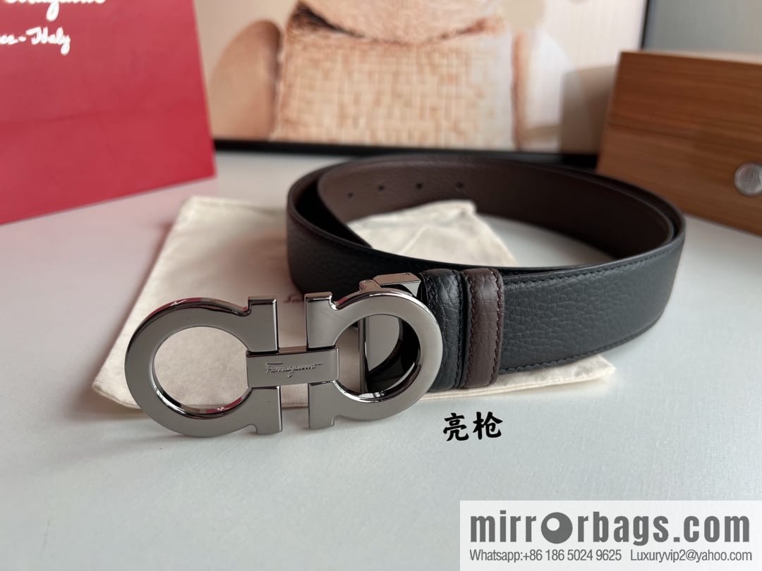 Ferragamo Ferragamo, Exquisite 8-Figure Metal Glossy Clip Buckle Men's 3.5cm Belt