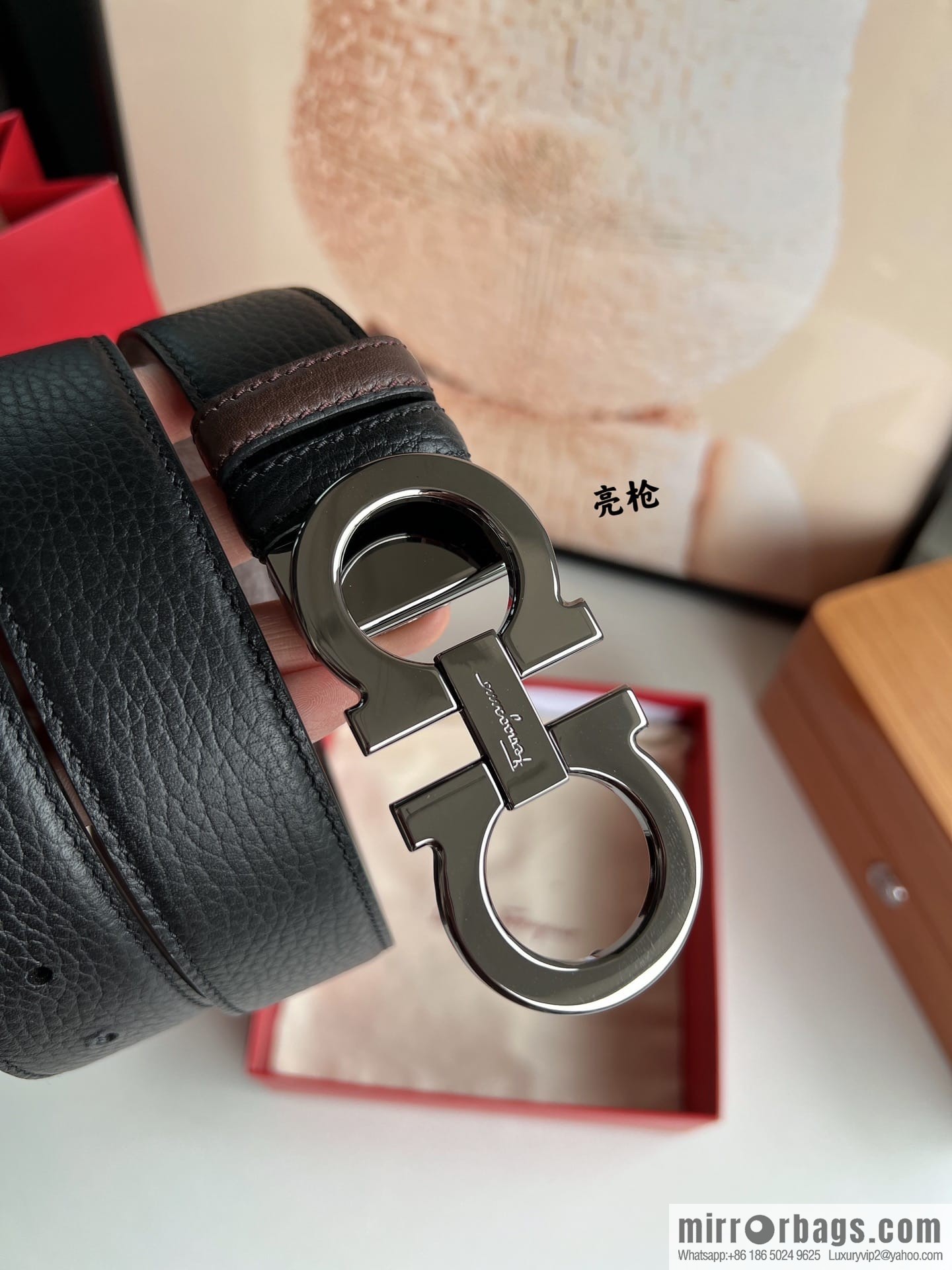 Ferragamo Ferragamo, Exquisite 8-Figure Metal Glossy Clip Buckle Men's 3.5cm Belt
