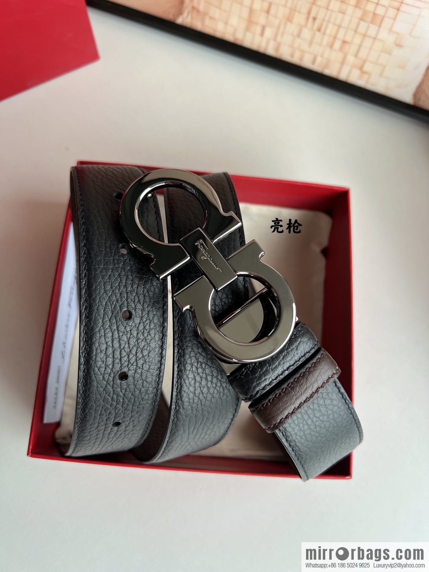 Ferragamo Ferragamo, Exquisite 8-Figure Metal Glossy Clip Buckle Men's 3.5cm Belt