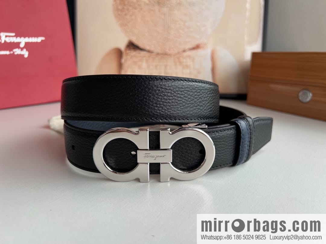 Ferragamo Ferragamo, Exquisite 8-Figure Metal Glossy Clip Buckle Men's 3.5cm Belt