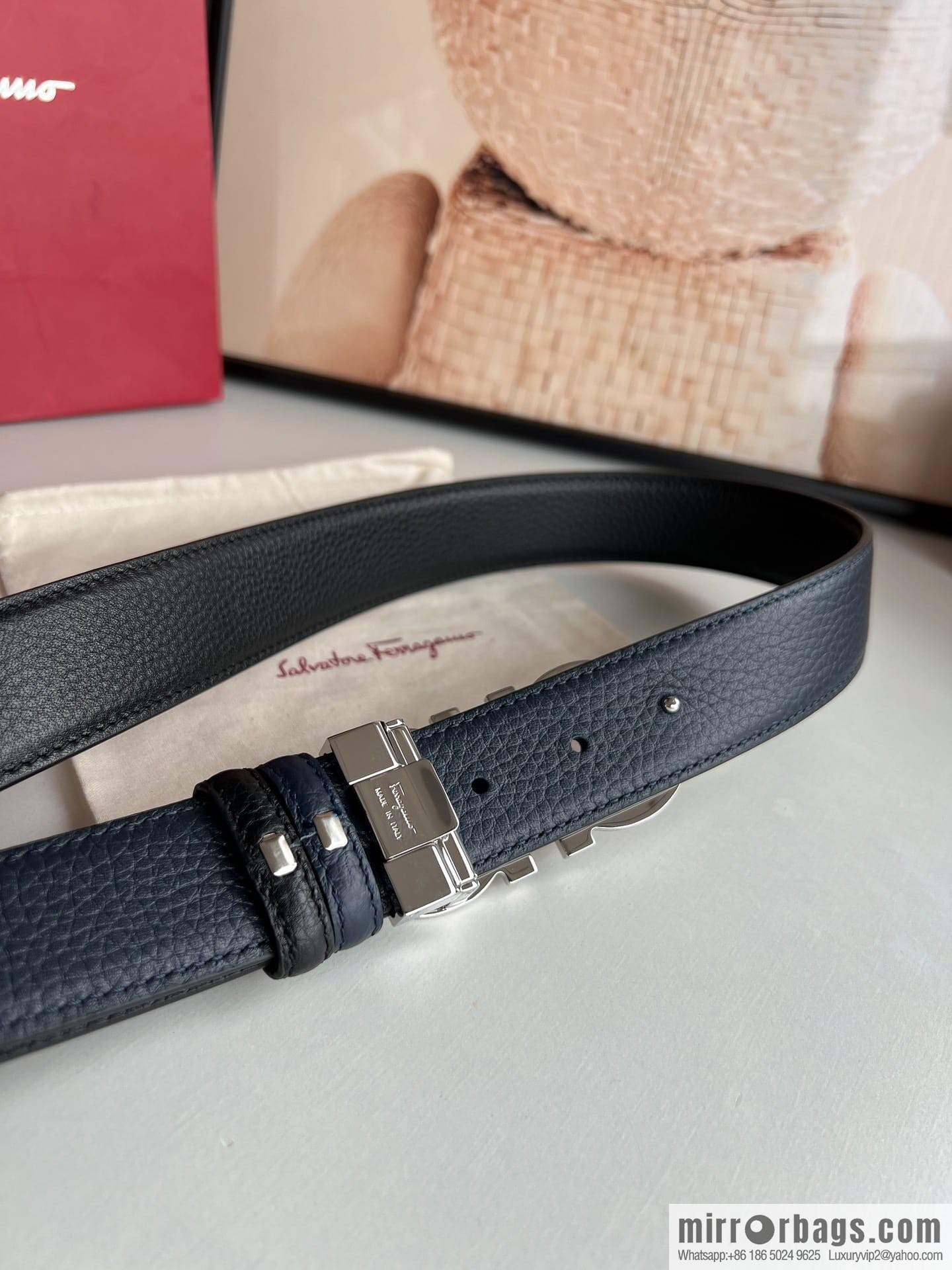 Ferragamo Ferragamo, Exquisite 8-Figure Metal Glossy Clip Buckle Men's 3.5cm Belt