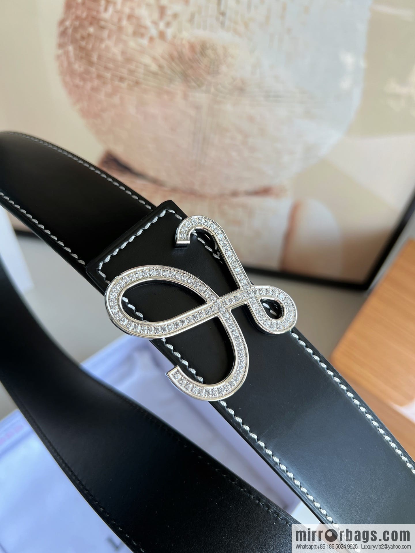 Loewe stainless steel logo inlaid diamond buckle combined with the first layer of cowhide double-sided external boutique belt 3.8cm