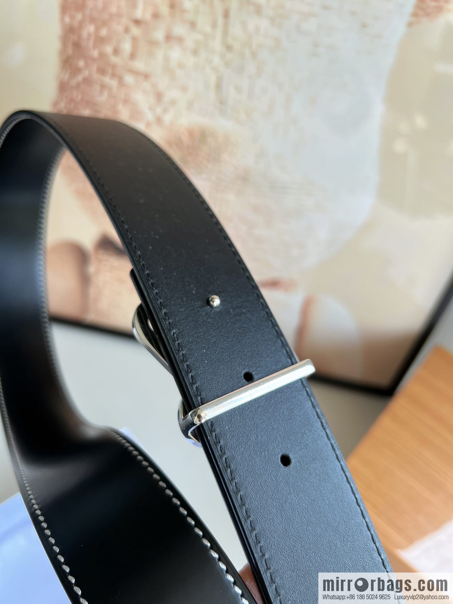 Loewe stainless steel logo inlaid diamond buckle combined with the first layer of cowhide double-sided external boutique belt 3.8cm