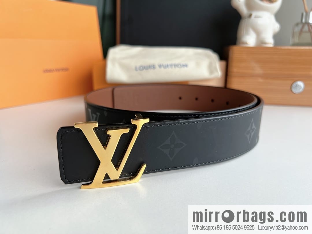 LV/Louis Vuitton, black flower men's double-sided PYRAMIDE calfskin brown belt