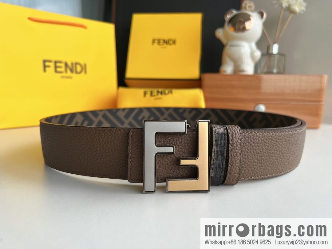 FENDI Fendi, Metal Buckle Printed Fabric Cowhide 4.0cm Belt