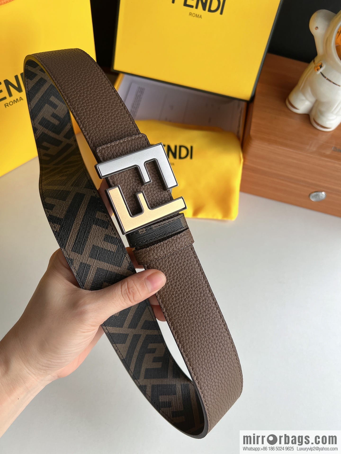FENDI Fendi, Metal Buckle Printed Fabric Cowhide 4.0cm Belt