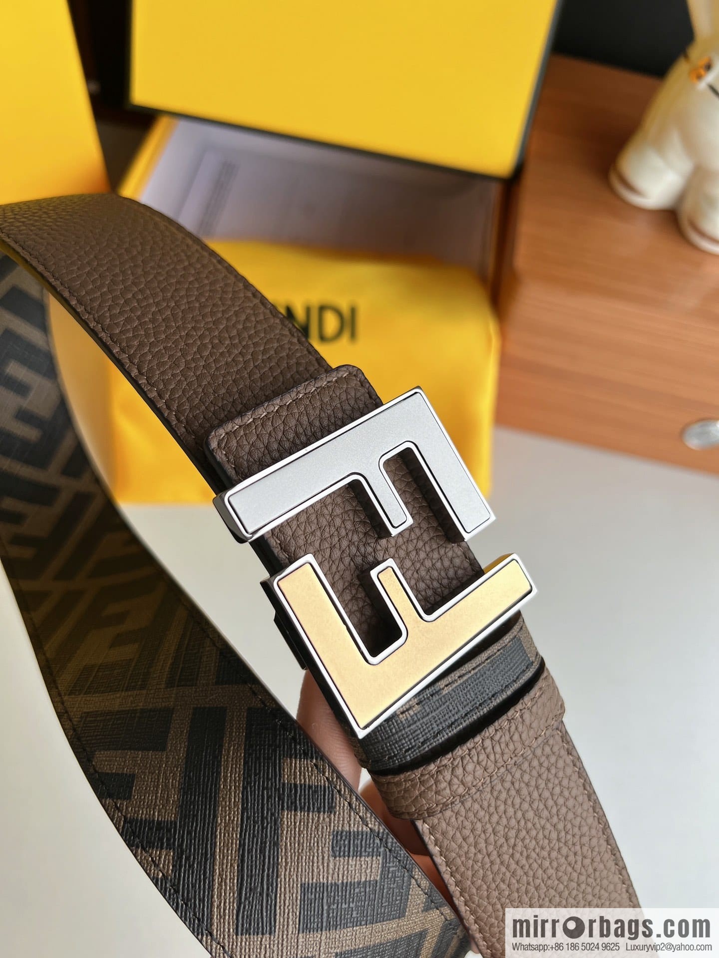 FENDI Fendi, Metal Buckle Printed Fabric Cowhide 4.0cm Belt