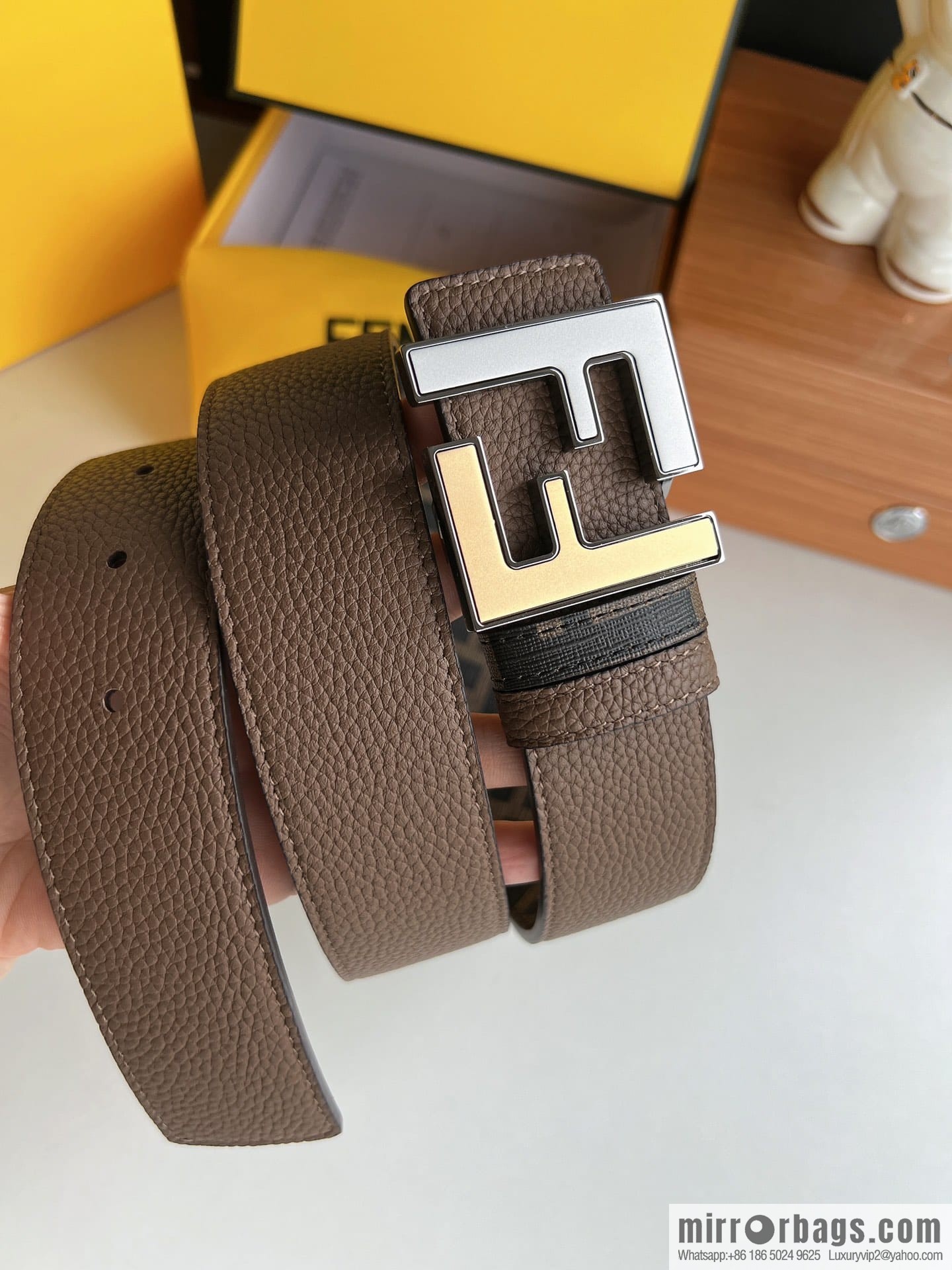 FENDI Fendi, Metal Buckle Printed Fabric Cowhide 4.0cm Belt