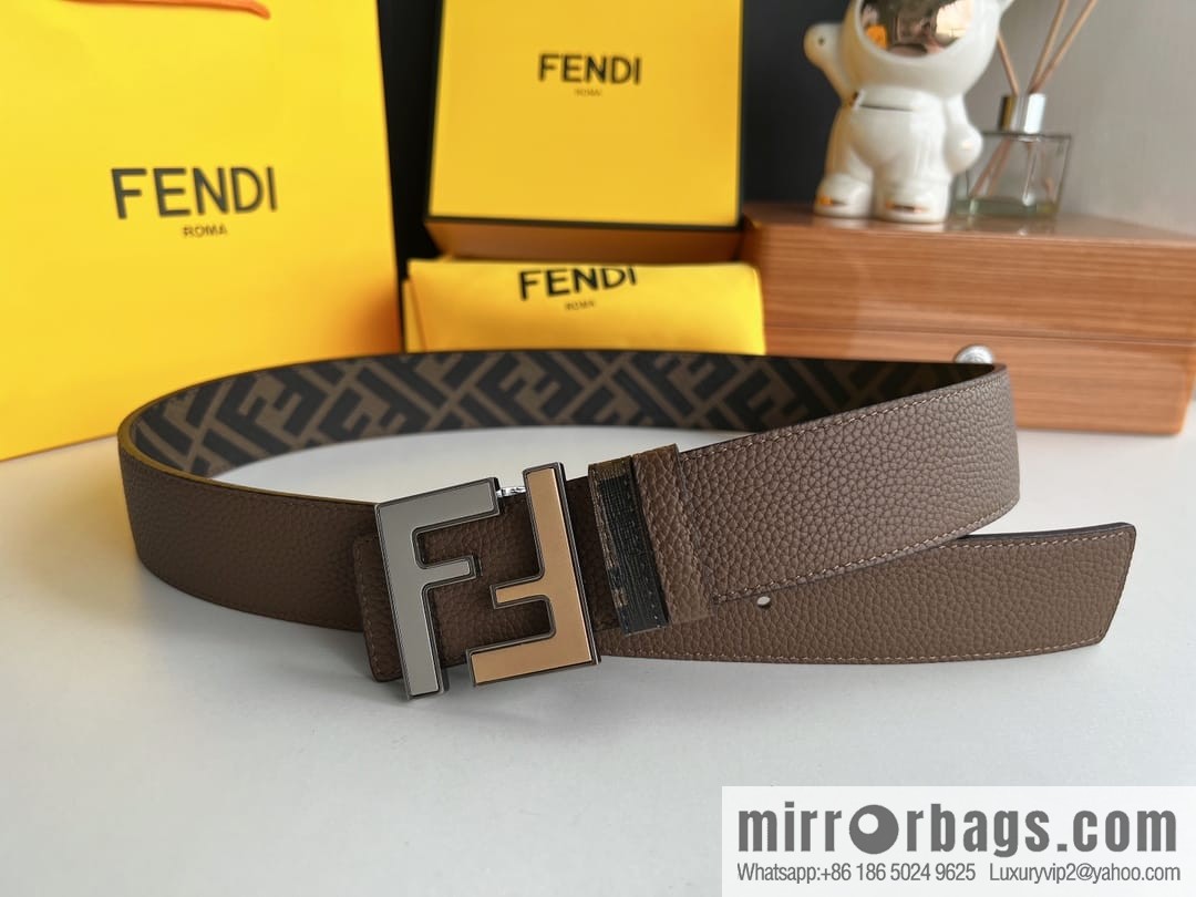 FENDI Fendi, Metal Buckle Printed Fabric Cowhide 4.0cm Belt