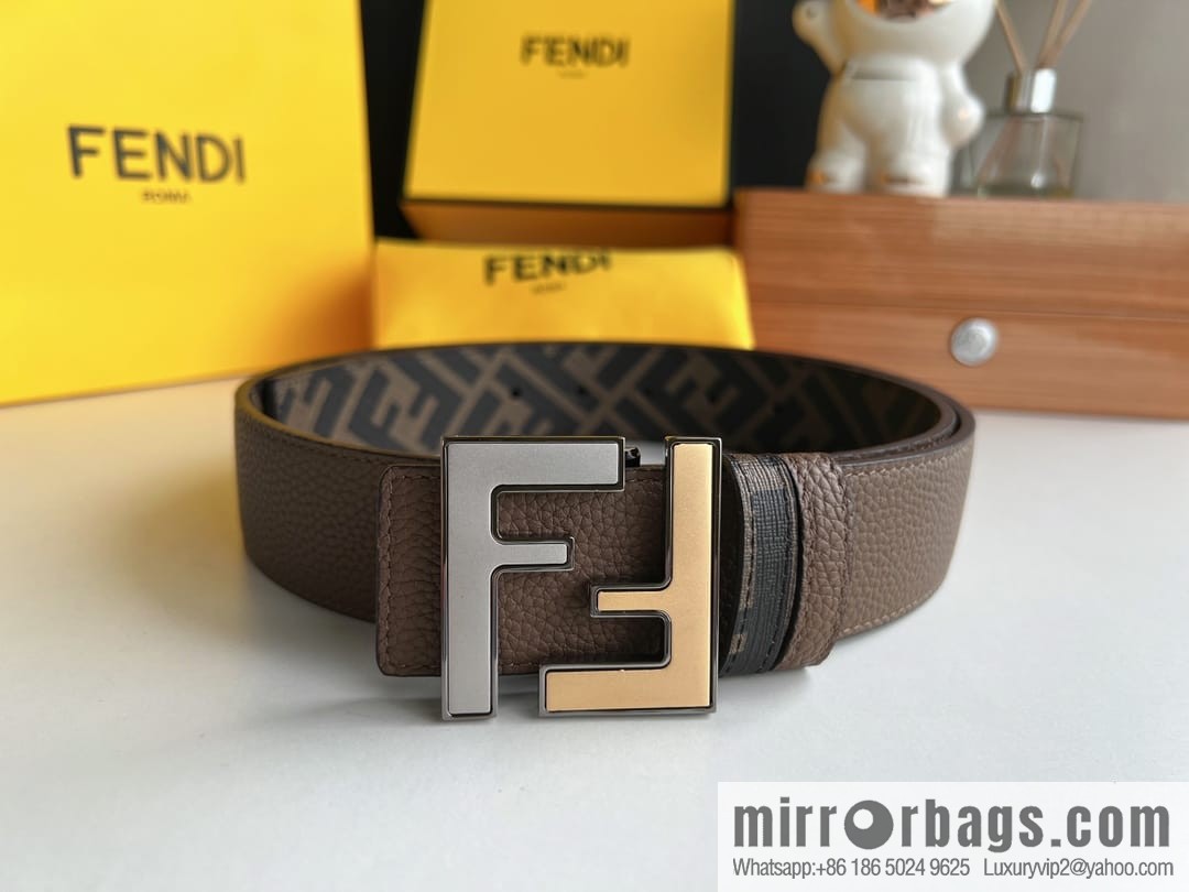 FENDI Fendi, Metal Buckle Printed Fabric Cowhide 4.0cm Belt
