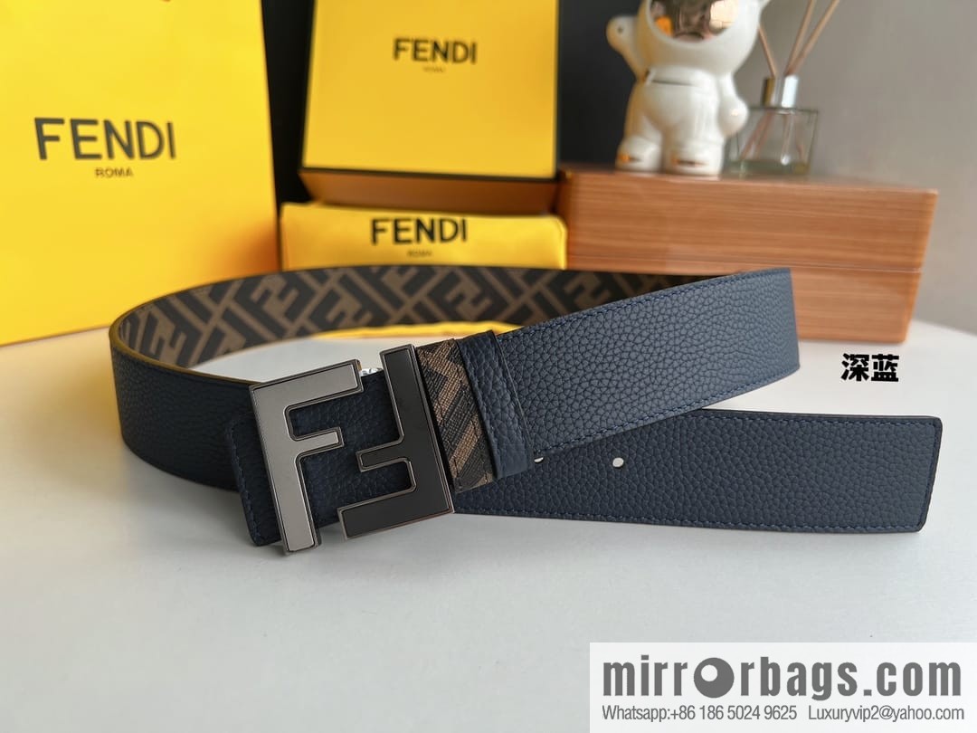 FENDI Fendi, Metal Buckle Printed Fabric Cowhide 4.0cm Belt