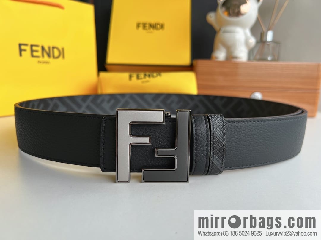 FENDI Fendi, Metal Buckle Printed Fabric Cowhide 4.0cm Belt