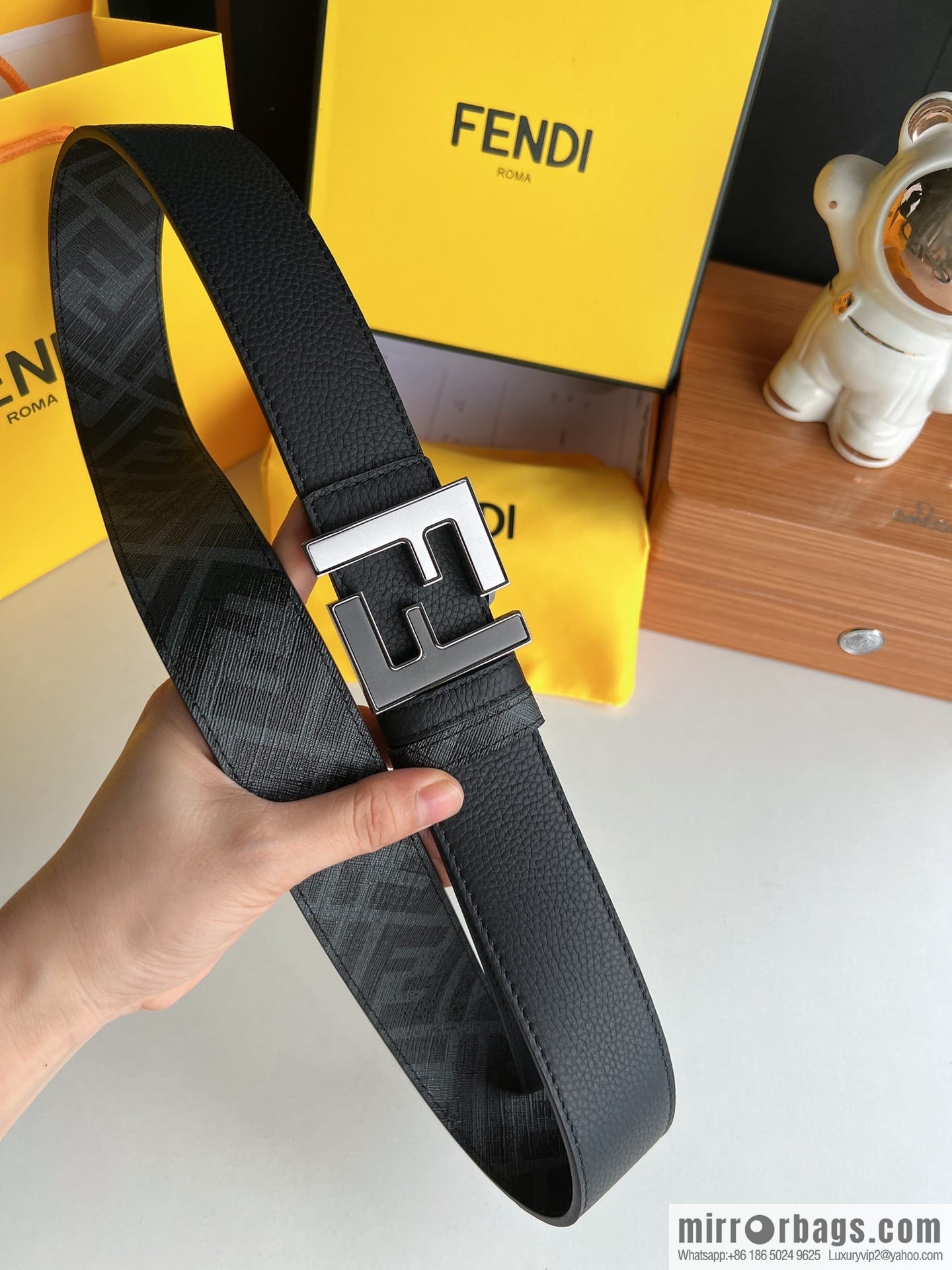 FENDI Fendi, Metal Buckle Printed Fabric Cowhide 4.0cm Belt