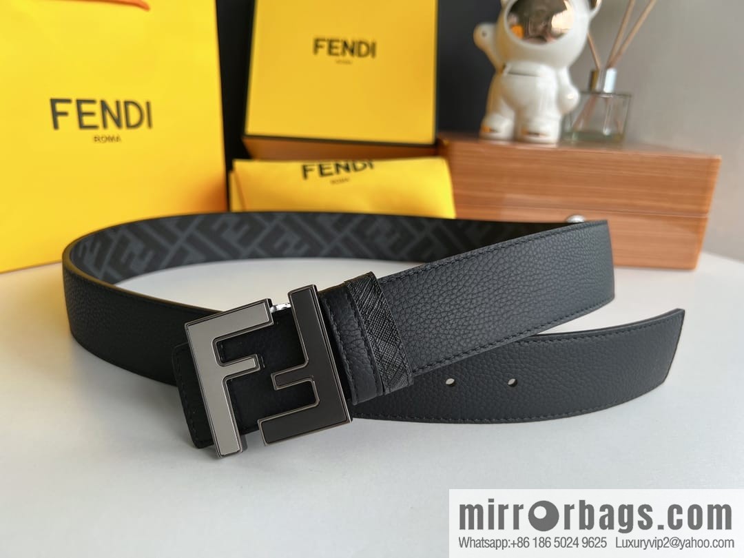 FENDI Fendi, Metal Buckle Printed Fabric Cowhide 4.0cm Belt