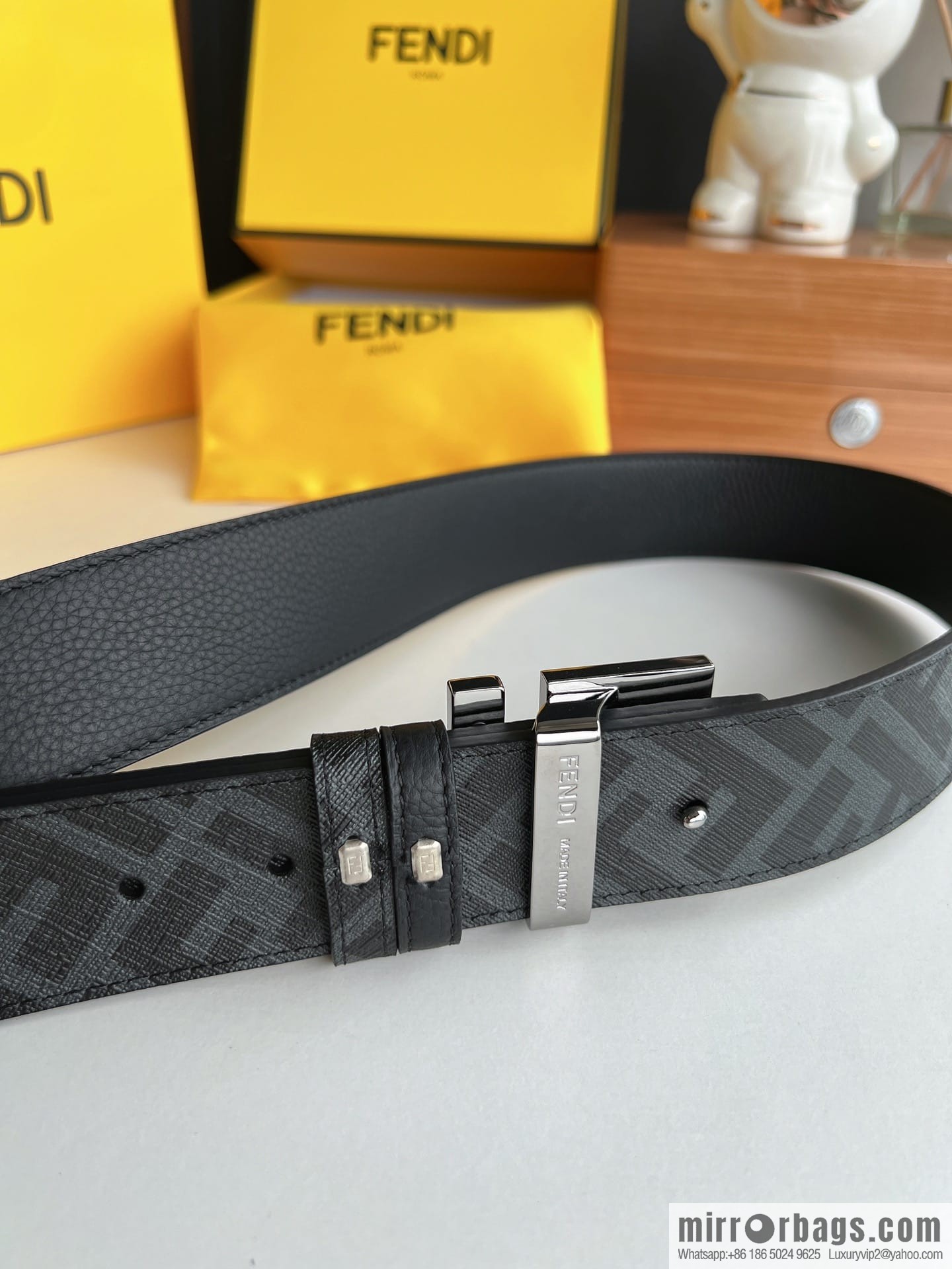 FENDI Fendi, Metal Buckle Printed Fabric Cowhide 4.0cm Belt