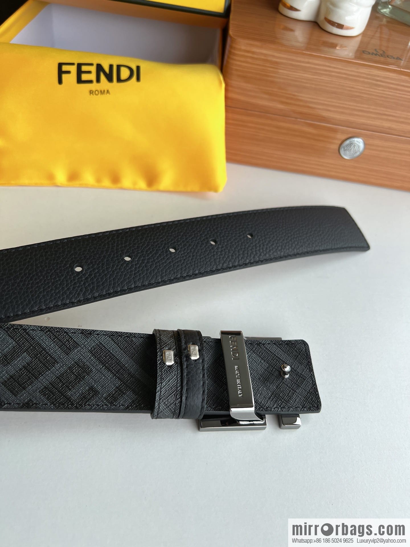 FENDI Fendi, Metal Buckle Printed Fabric Cowhide 4.0cm Belt