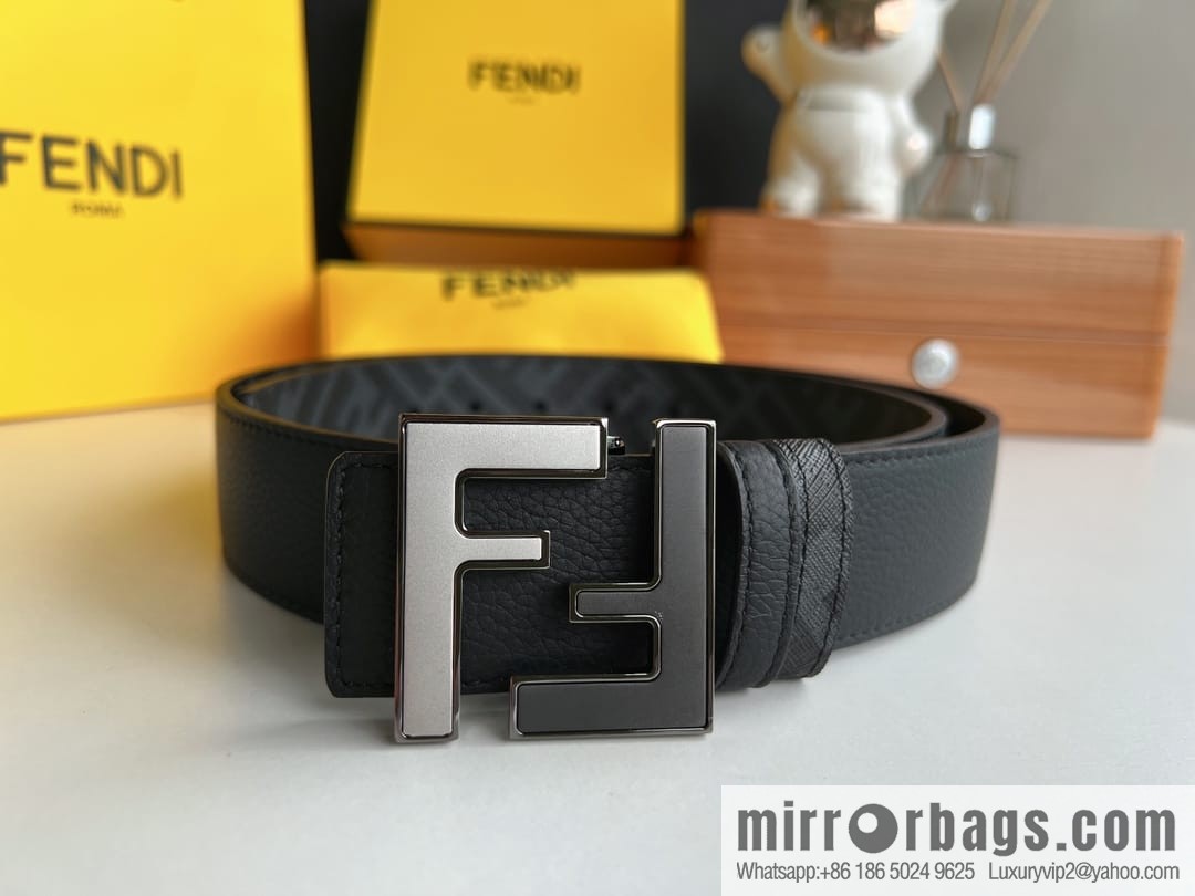 FENDI Fendi, Metal Buckle Printed Fabric Cowhide 4.0cm Belt
