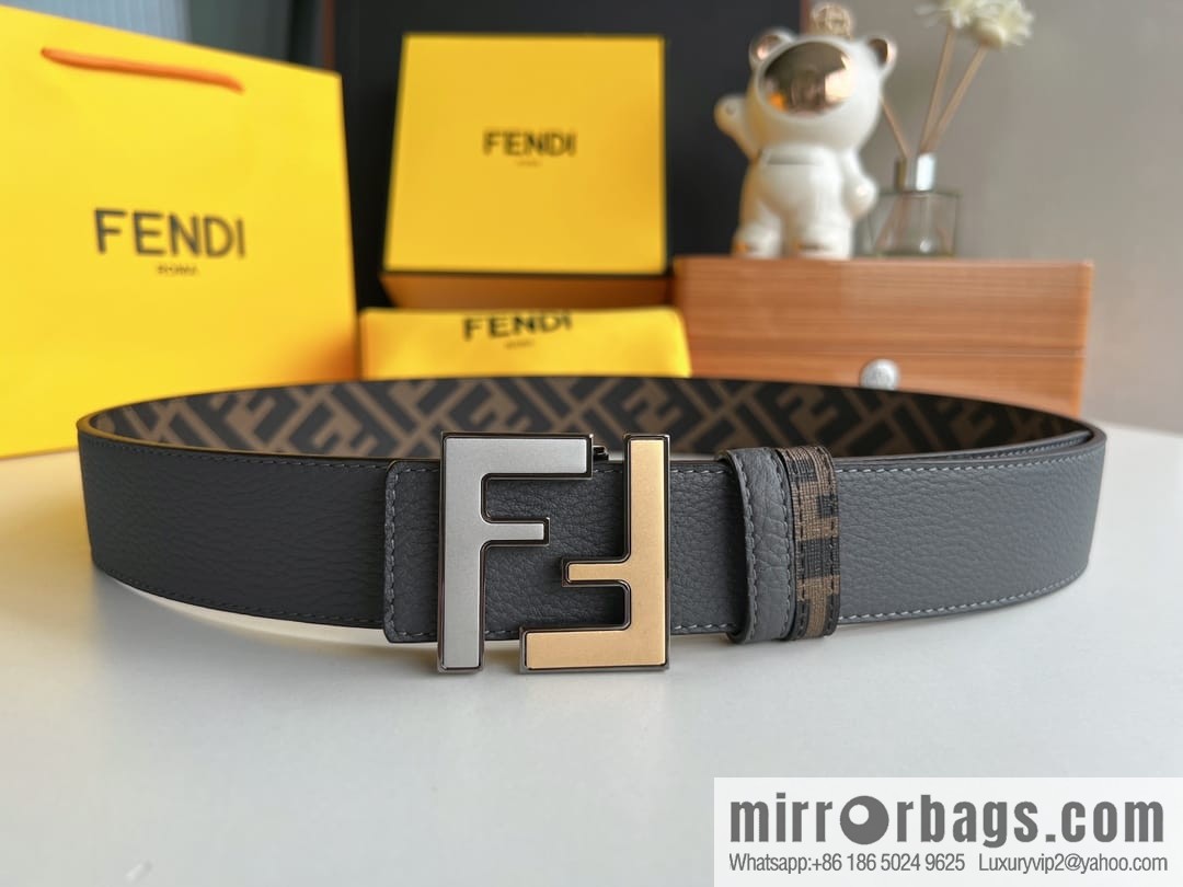 FENDI Fendi, Metal Buckle Printed Fabric Cowhide 4.0cm Belt