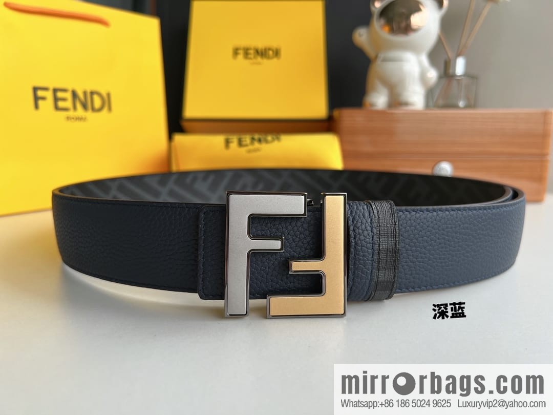FENDI Fendi, Metal Buckle Printed Fabric Cowhide 4.0cm Belt