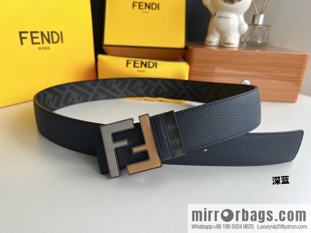 FENDI Fendi, Metal Buckle Printed Fabric Cowhide 4.0cm Belt