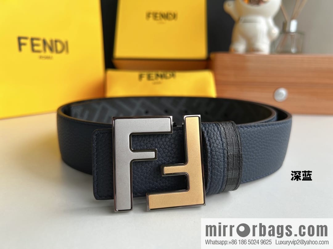 FENDI Fendi, Metal Buckle Printed Fabric Cowhide 4.0cm Belt
