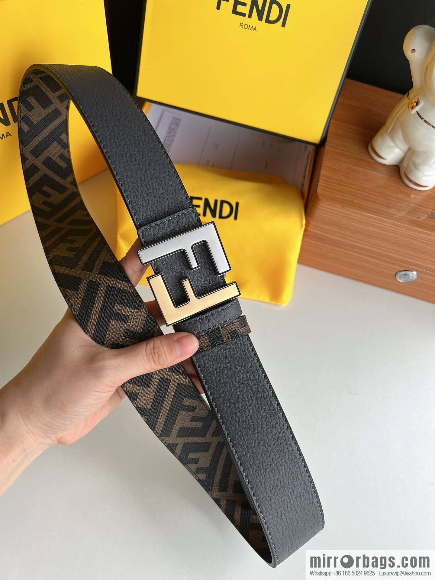 FENDI Fendi, Metal Buckle Printed Fabric Cowhide 4.0cm Belt