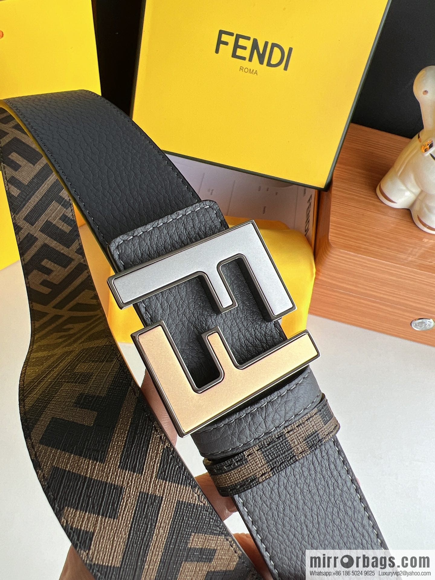 FENDI Fendi, Metal Buckle Printed Fabric Cowhide 4.0cm Belt