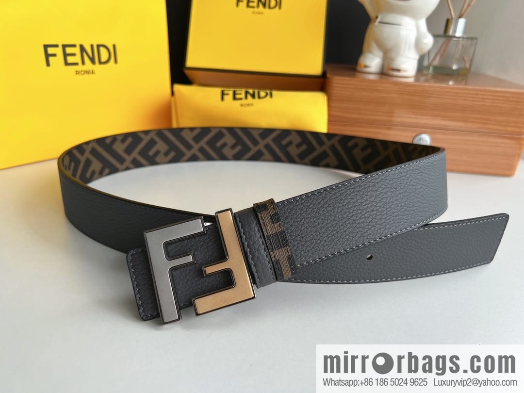FENDI Fendi, Metal Buckle Printed Fabric Cowhide 4.0cm Belt