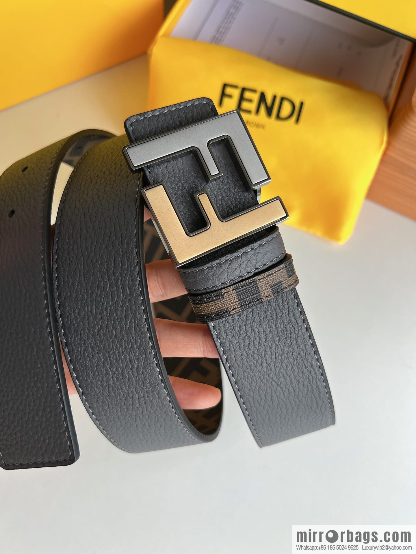 FENDI Fendi, Metal Buckle Printed Fabric Cowhide 4.0cm Belt