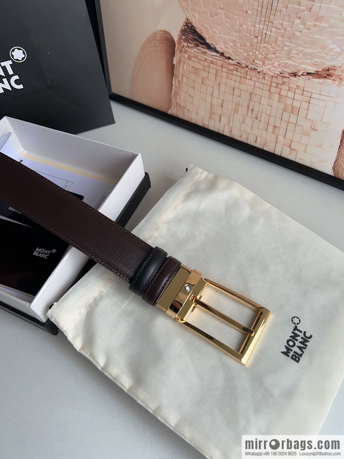 MONTBLANC Montblanc 3.5 wide and simple hexagram chic pin metal buckle first layer cowhide double-sided belt