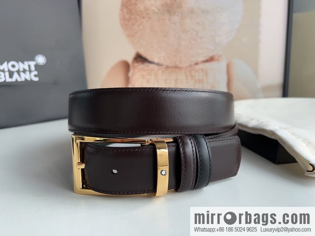MONTBLANC Montblanc 3.5 wide and simple hexagram chic pin metal buckle first layer cowhide double-sided belt