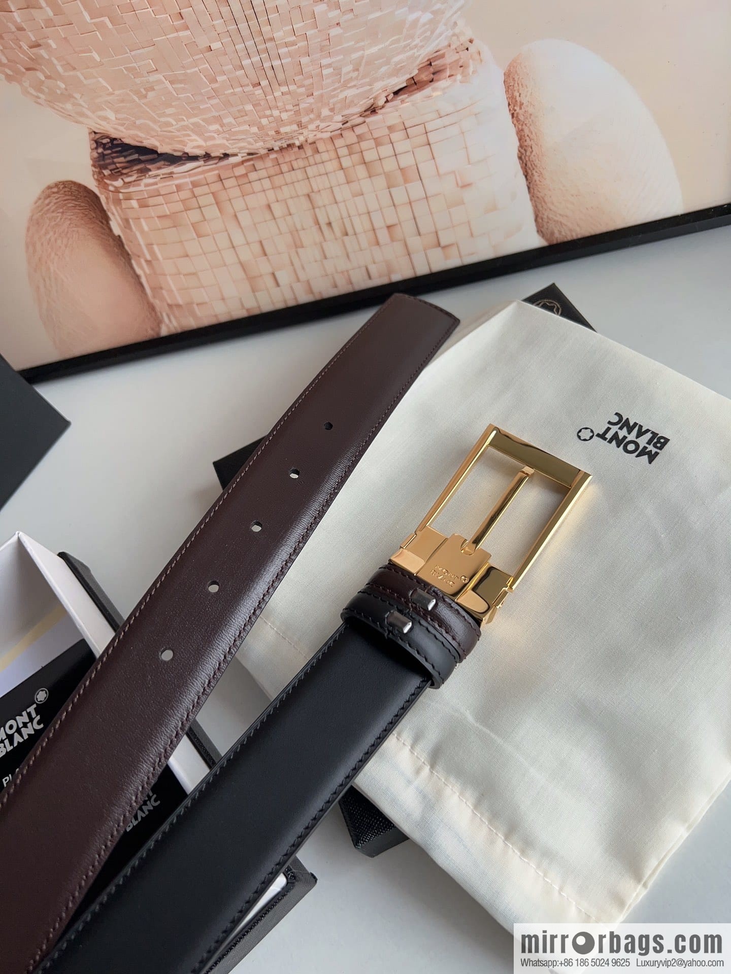 MONTBLANC Montblanc 3.5 wide and simple hexagram chic pin metal buckle first layer cowhide double-sided belt