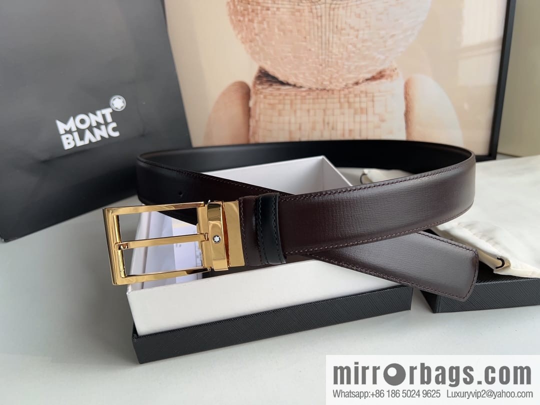 MONTBLANC Montblanc 3.5 wide and simple hexagram chic pin metal buckle first layer cowhide double-sided belt