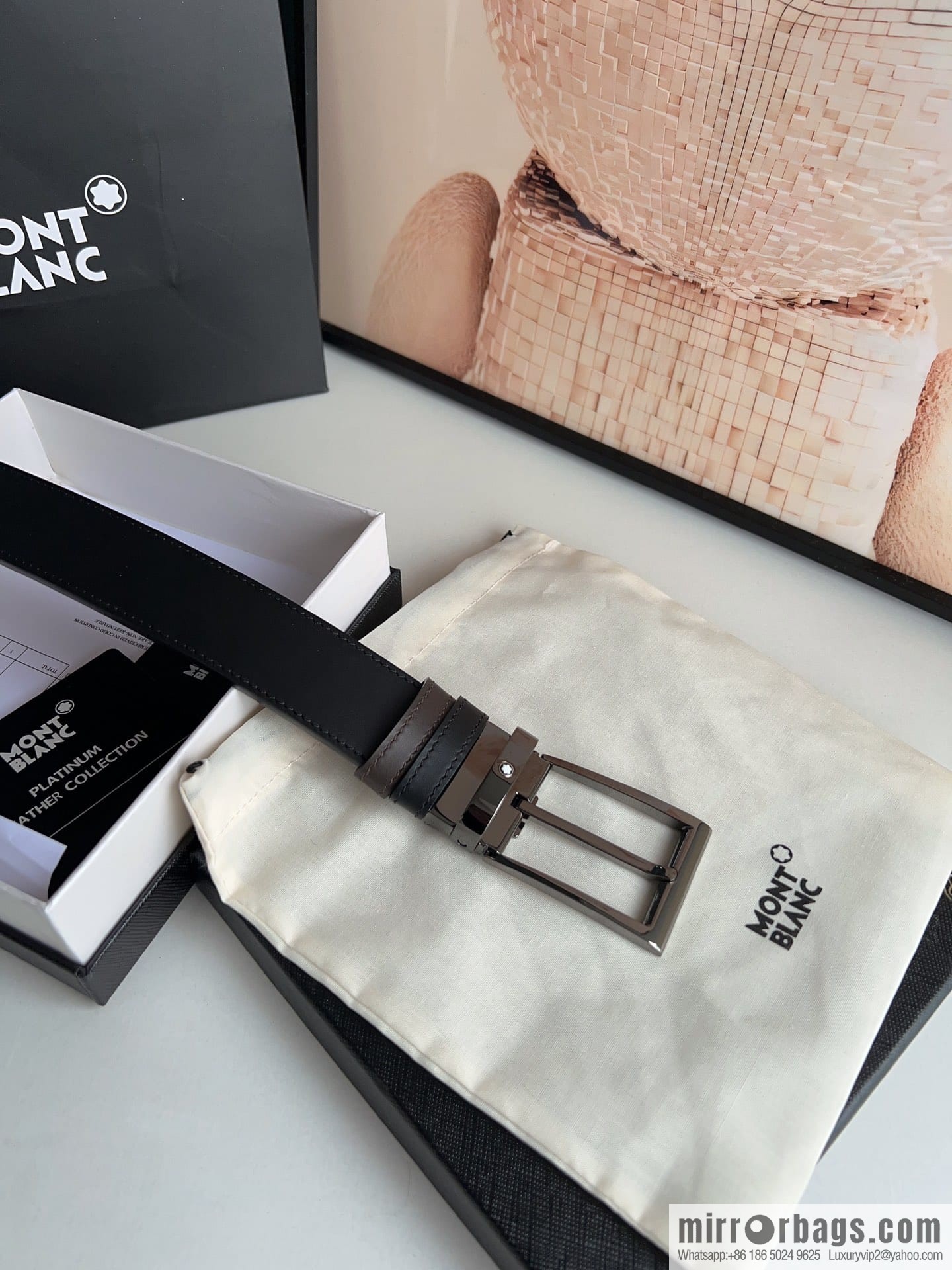 MONTBLANC Montblanc 3.5 wide and simple hexagram chic pin metal buckle first layer cowhide double-sided belt