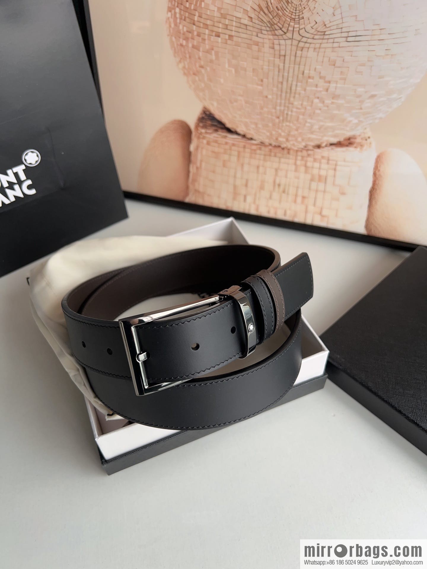 MONTBLANC Montblanc 3.5 wide and simple hexagram chic pin metal buckle first layer cowhide double-sided belt