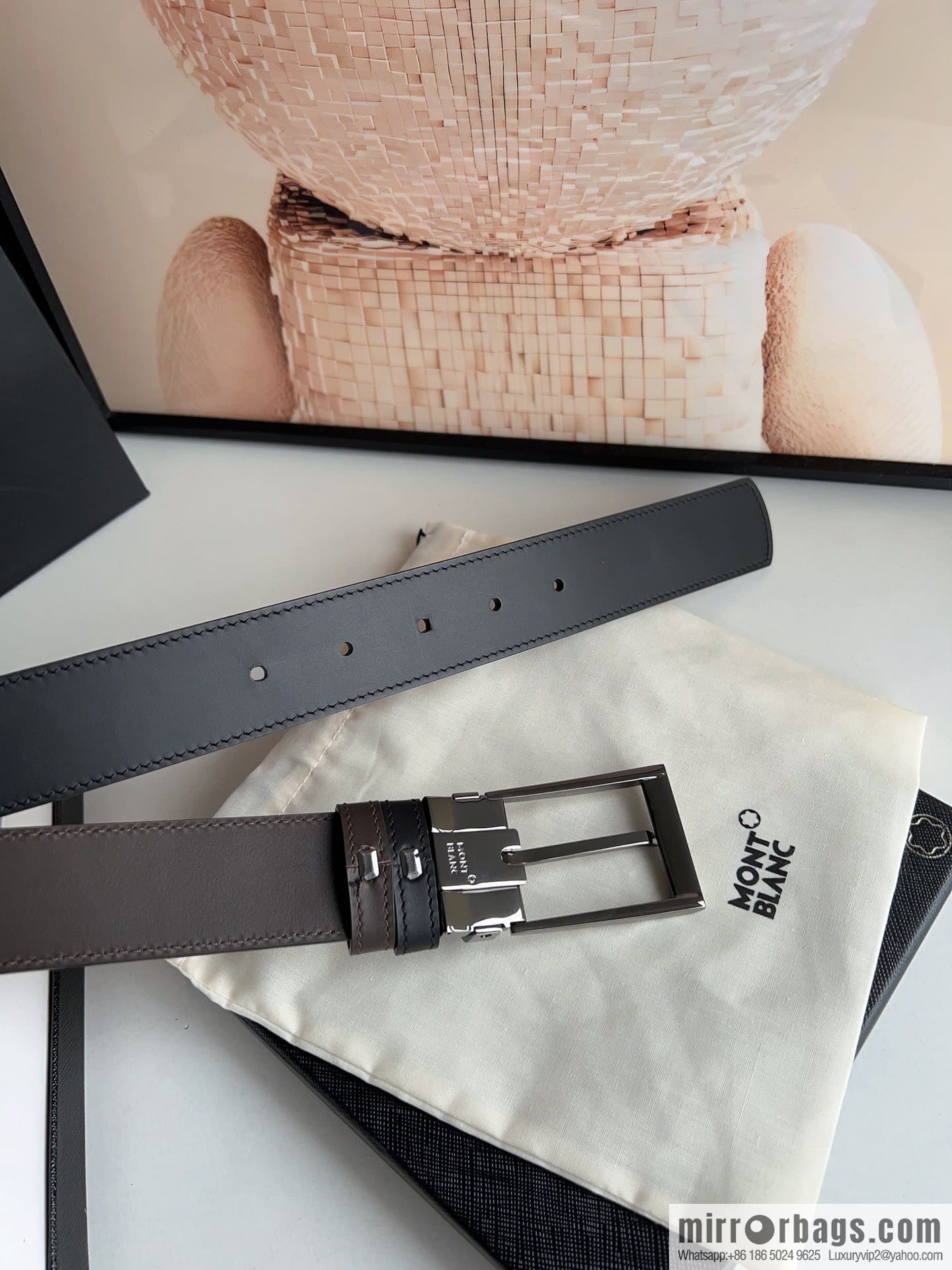 MONTBLANC Montblanc 3.5 wide and simple hexagram chic pin metal buckle first layer cowhide double-sided belt