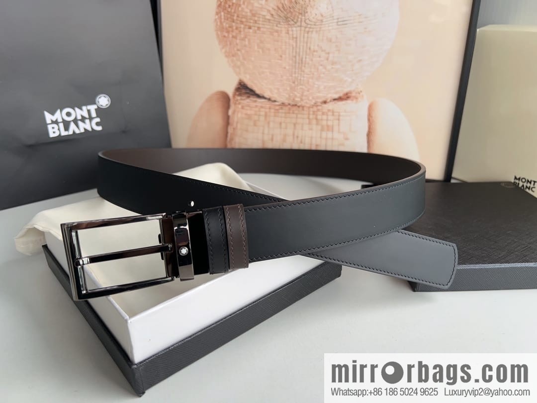 MONTBLANC Montblanc 3.5 wide and simple hexagram chic pin metal buckle first layer cowhide double-sided belt