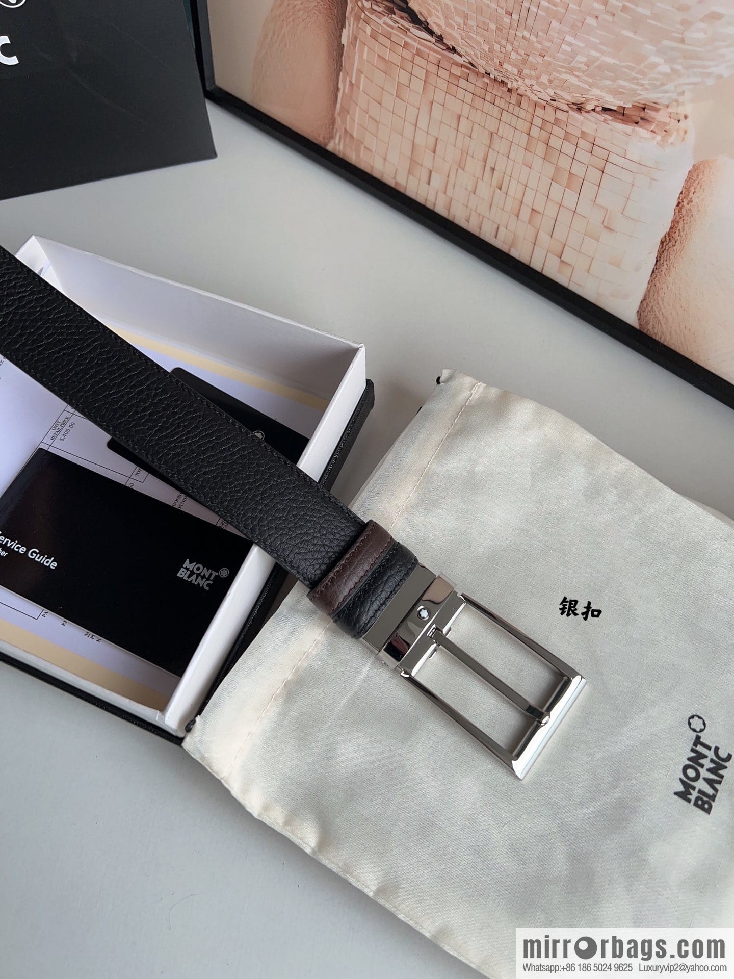 MONTBLANC Montblanc 3.5 wide and simple hexagram chic pin metal buckle first layer cowhide double-sided belt