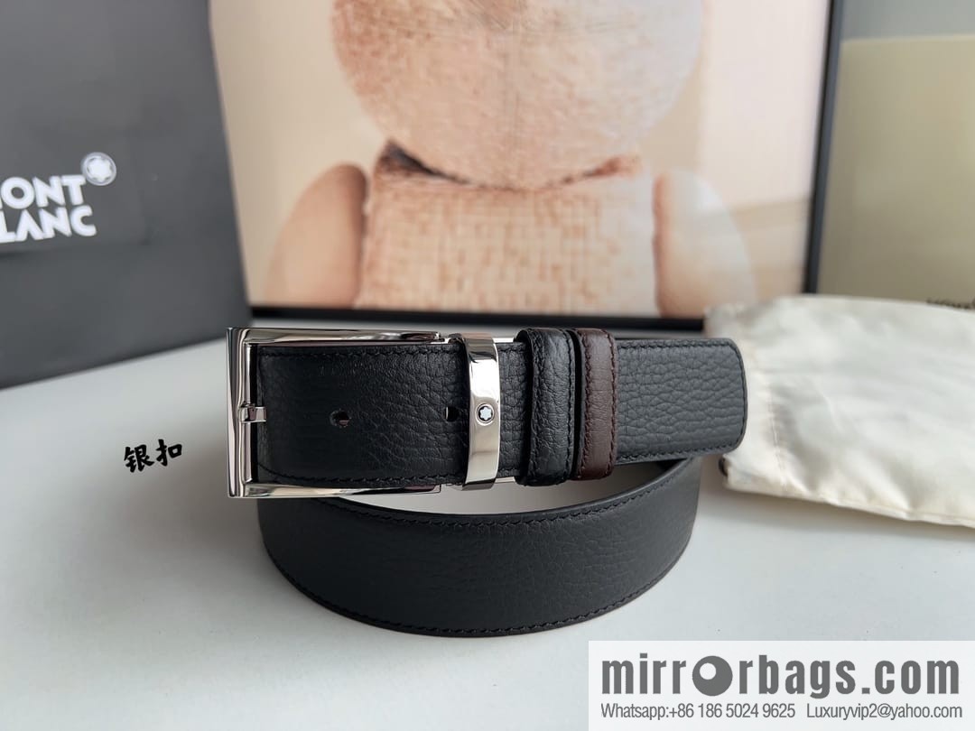 MONTBLANC Montblanc 3.5 wide and simple hexagram chic pin metal buckle first layer cowhide double-sided belt