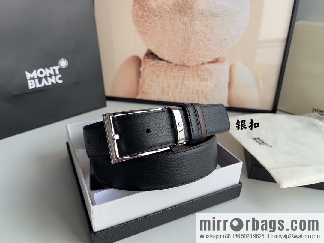 MONTBLANC Montblanc 3.5 wide and simple hexagram chic pin metal buckle first layer cowhide double-sided belt