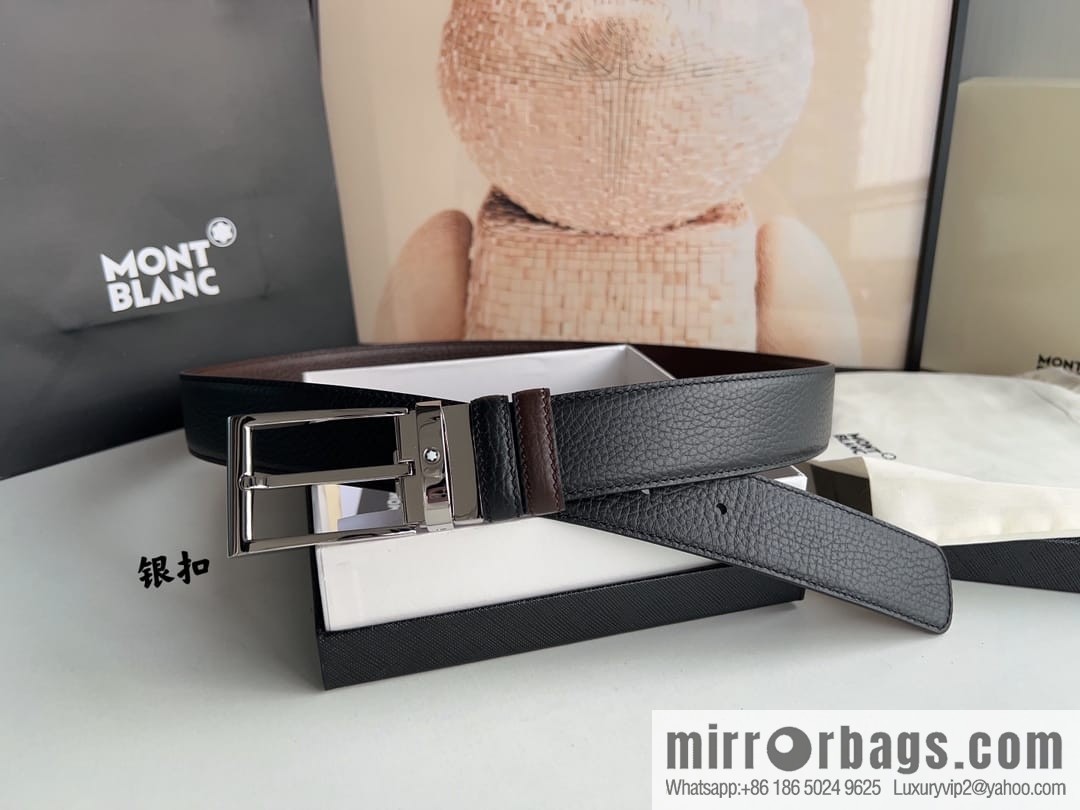MONTBLANC Montblanc 3.5 wide and simple hexagram chic pin metal buckle first layer cowhide double-sided belt