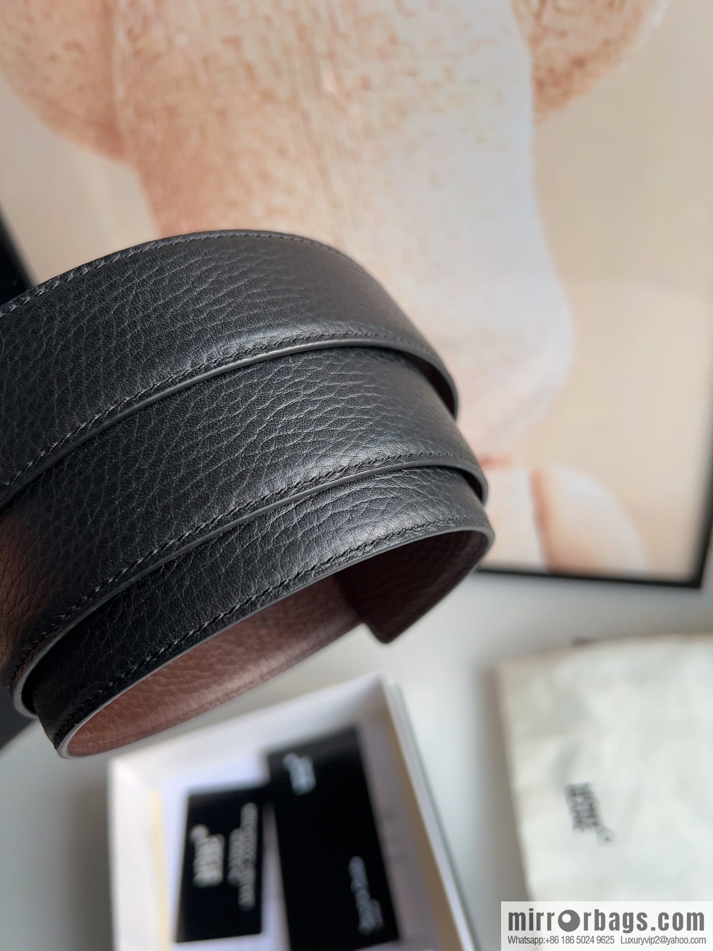MONTBLANC Montblanc 3.5 wide and simple hexagram chic pin metal buckle first layer cowhide double-sided belt