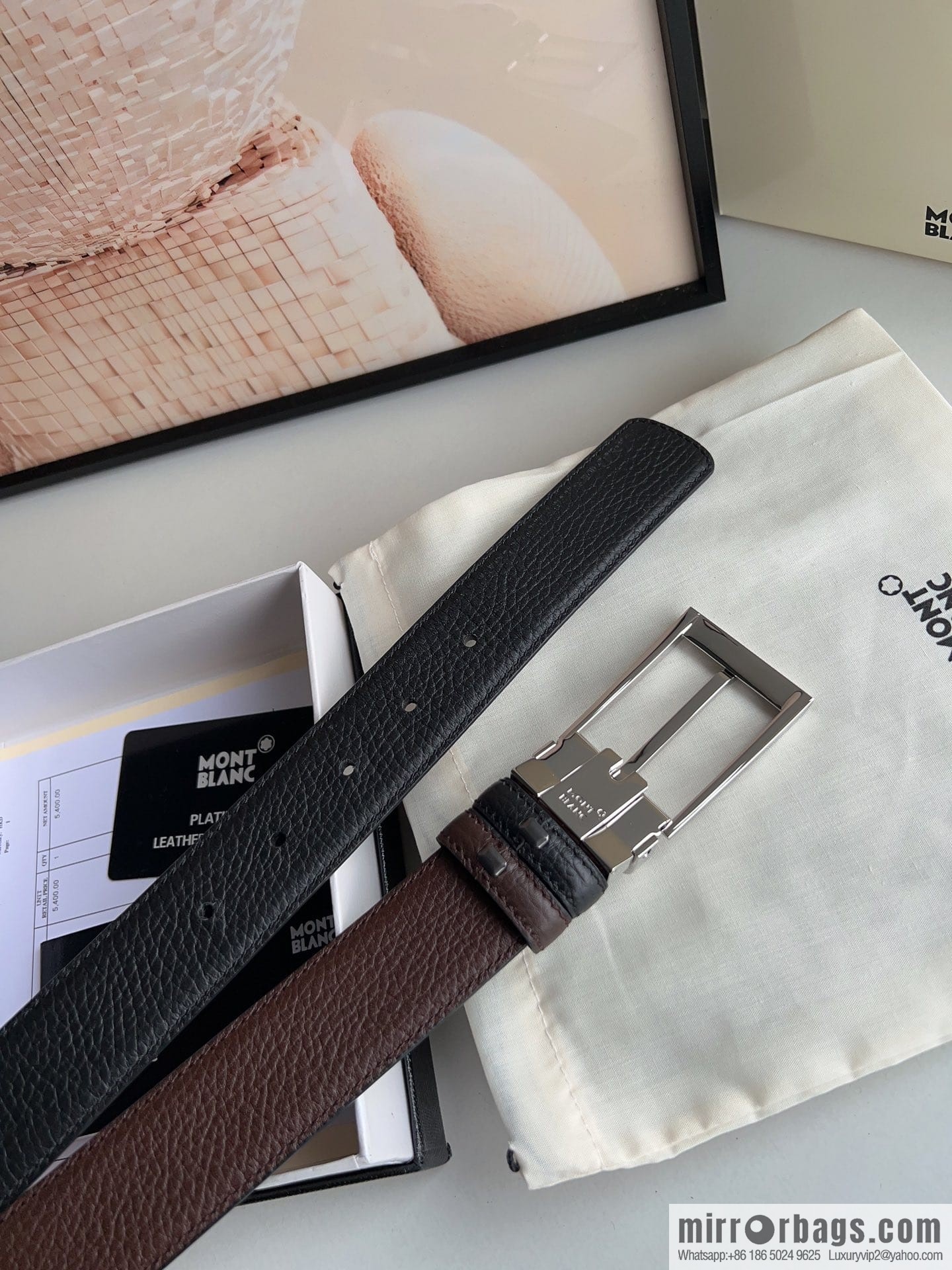 MONTBLANC Montblanc 3.5 wide and simple hexagram chic pin metal buckle first layer cowhide double-sided belt
