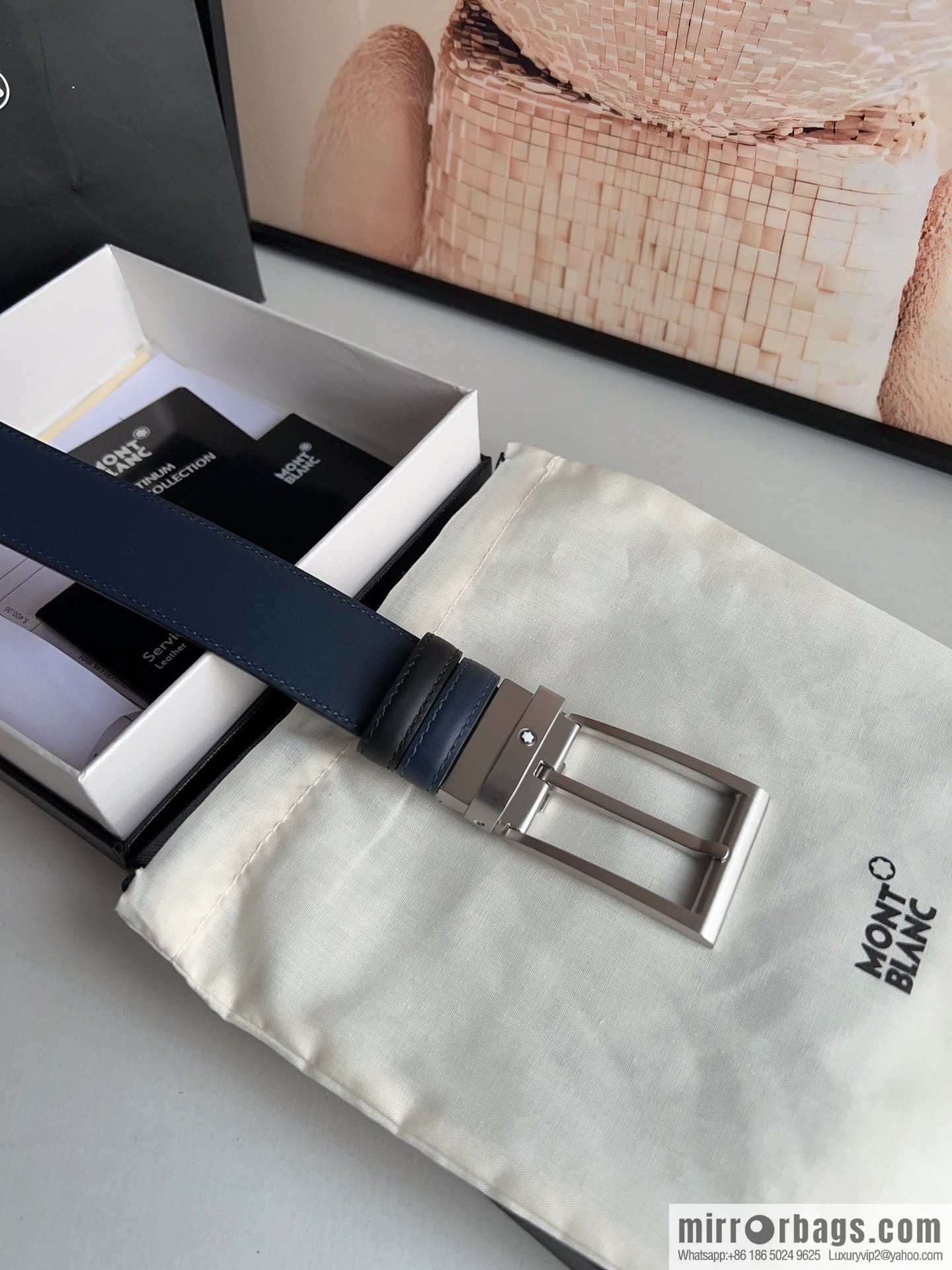 MONTBLANC Montblanc 3.5 wide and simple hexagram chic pin metal buckle first layer cowhide double-sided belt